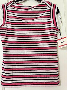 Anne Klein Striped Sleeveless Boatneck Top XS Pink